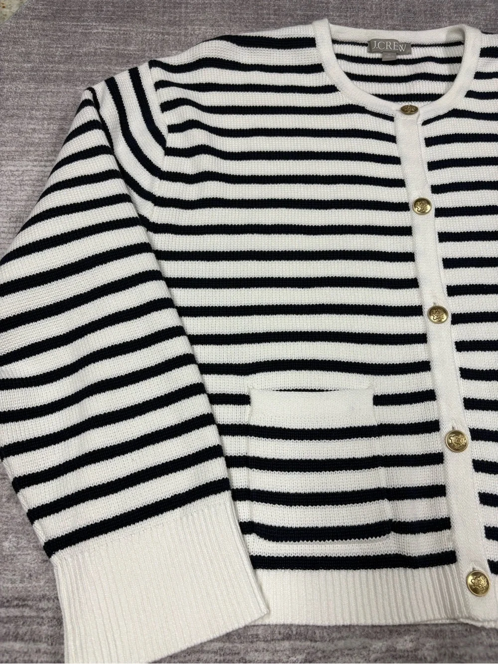 J. Crew Relaxed Emilie Sweater Lady Jacket Natural Navy Stripe Cardigan XL Boxy - Picture 7 of 10